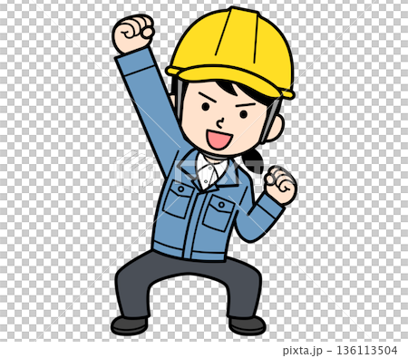 気合を入れるヘルメットをかぶった現場監督の女性 136113504
