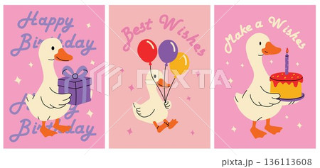 Fun Birthday Duck Designs with Colorful Balloons and Cake Fun Birthday Duck Designs with Colorful Balloons and Cake 136113608