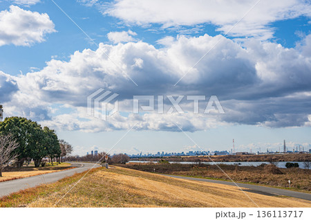 淀川左岸堤防上からの眺め 枚方市 淀川左岸堤防上からの眺め 枚方市 136113717