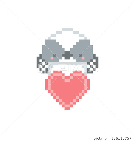 赤いハートとシマエナガの雛のドット絵 赤いハートとシマエナガの雛のドット絵 136113757