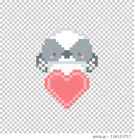 赤いハートとシマエナガの雛のドット絵 赤いハートとシマエナガの雛のドット絵 136113757