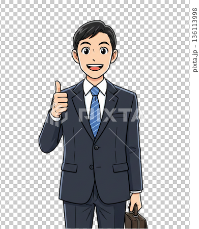 スーツ姿のサラリーマンが喜んでいるPNG形式のイラスト 136113998