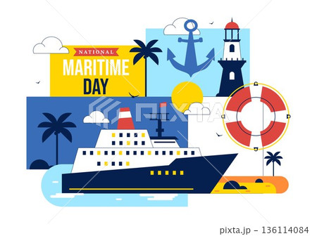 World Maritime Day Vector Illustration Featuring Sea And Ship For Shipping Safety, Security, And Marine Environment With Nautical Flat Background 136114084