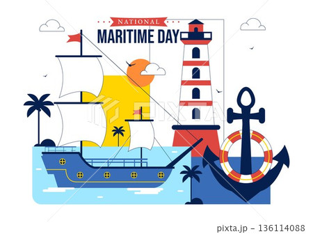 World Maritime Day Vector Illustration Featuring Sea And Ship For Shipping Safety, Security, And Marine Environment With Nautical Flat Background 136114088