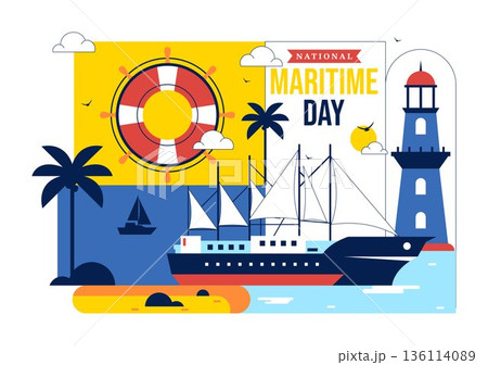 World Maritime Day Vector Illustration Featuring Sea And Ship For Shipping Safety, Security, And Marine Environment With Nautical Flat Background 136114089