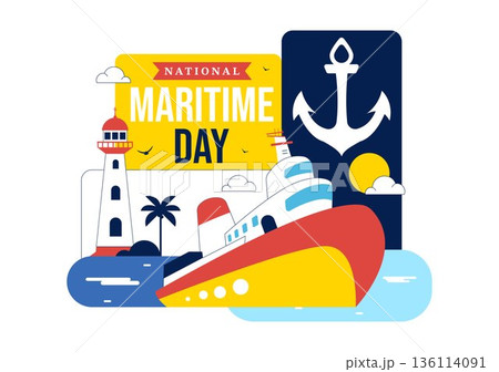 World Maritime Day Vector Illustration Featuring Sea And Ship For Shipping Safety, Security, And Marine Environment With Nautical Flat Background 136114091