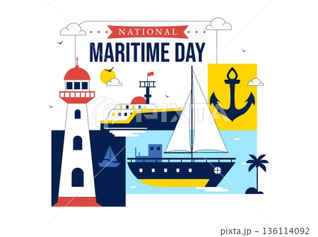 World Maritime Day Vector Illustration Featuring Sea And Ship For Shipping Safety, Security, And Marine Environment With Nautical Flat Background 136114092
