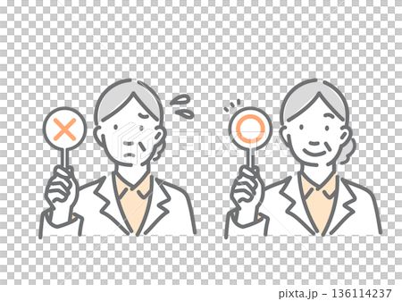 Avatar set of female doctor showing a rounded sign - Simple and stylish line drawing illustration 136114237