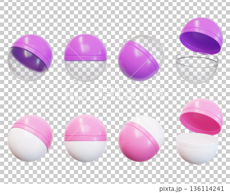Empty gashapon capsule toy container 3D illustration 136114241