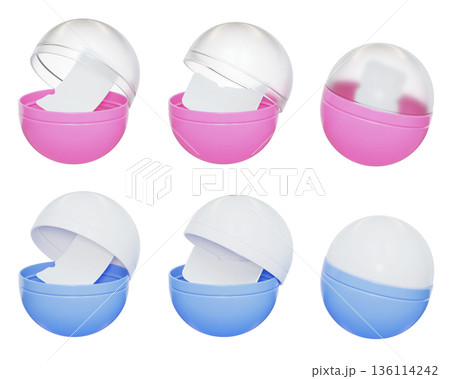 Discount coupon inside gashapon capsule 3D illustration Discount coupon inside gashapon capsule 3D illustration 136114242