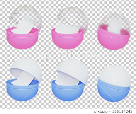 Discount coupon inside gashapon capsule 3D illustration Discount coupon inside gashapon capsule 3D illustration 136114242