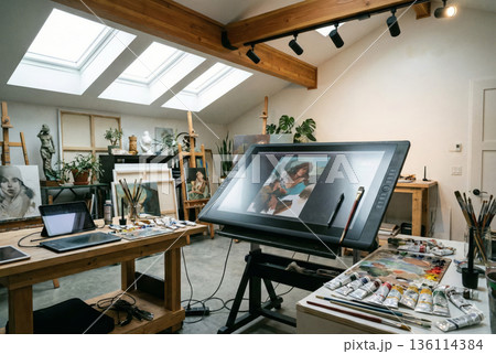 Artist Works in Bright Studio 136114384