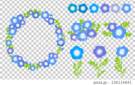 A design frame set decorated with illustrations of nemophila flowers. 136114841