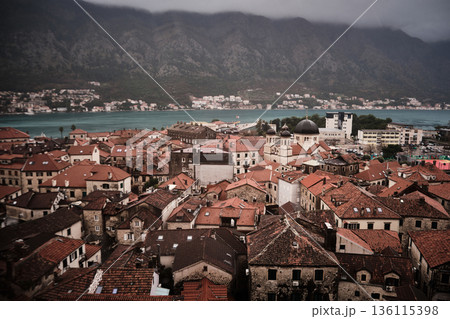Old town of Kotor rooftops in the rain Old town of Kotor rooftops in the rain 136115398