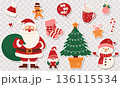Christmas stickers set with Santa Claus snowman tree and gingerbread vector illustration. 136115534