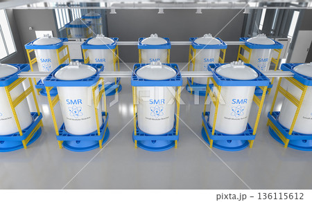 Group of smr or small modular nuclear reactors power plant 136115612