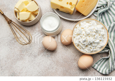 Dairy products and eggs for healthy breakfast cooking Dairy products and eggs for healthy breakfast cooking 136115932