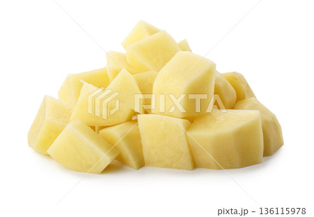 Diced raw potatoes isolated on a white background Diced raw potatoes isolated on a white background 136115978