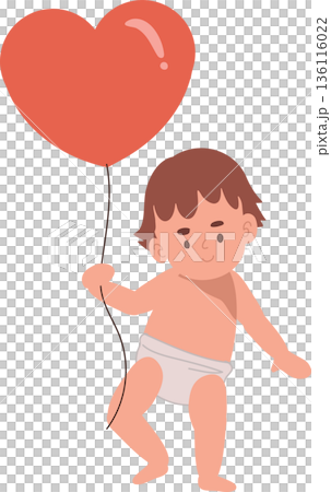 valentines day baby holding heart balloon cute child cartoon vector illustration minimal pastel style 136116022