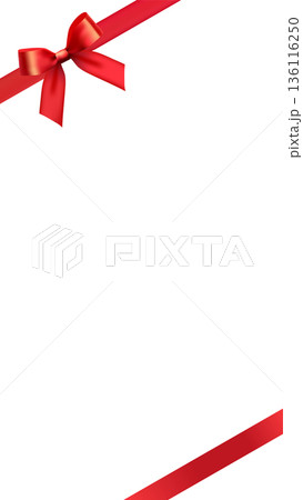 赤いリボンの縦長フレーム（背景透過）　SNSストーリーやギフトの飾り枠素材 136116250