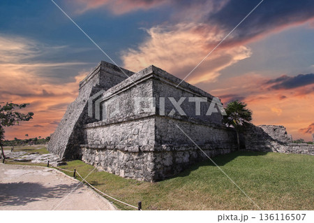 mayan pyramid in Tulum ruins, Yucatan, Mexico 136116507