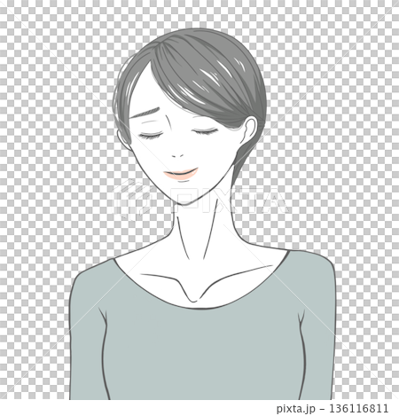 目をつぶる女性(黒髪) 136116811