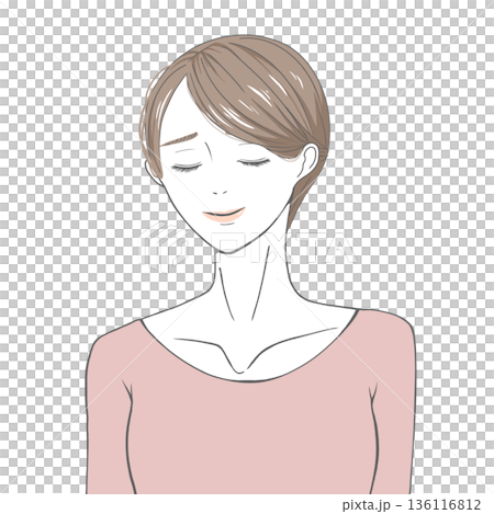 目をつぶる女性(茶髪) 136116812