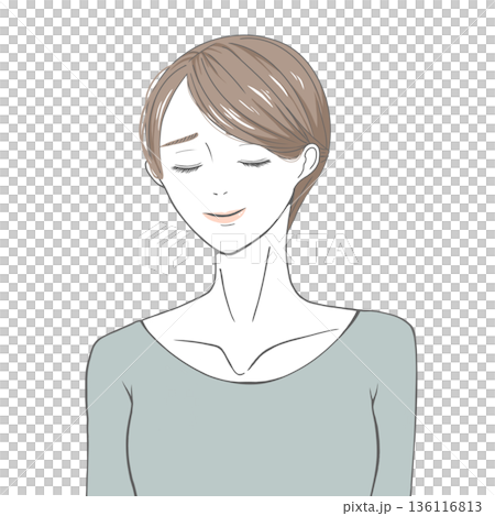 目をつぶる女性(茶髪) 136116813