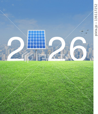 Happy new year 2026 green ecology and saving energy concept 136117252