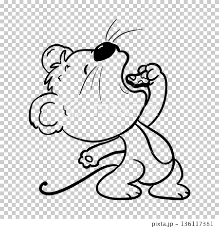 Cartoon mouse bending backwards eating cheese outline illustration Cartoon mouse bending backwards eating cheese outline illustration 136117381