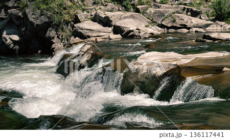 Small Waterfall on Rocky Mountain River 136117441