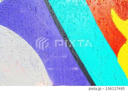 Colorful Abstract Street Art Mural in Purple, Turquoise, Red, Yellow with 90s Urban Style Colorful Abstract Street Art Mural in Purple, Turquoise, Red, Yellow with 90s Urban Style 136117495