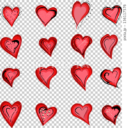 Collection of Hand-Drawn Red Hearts for Love Themes 136117576