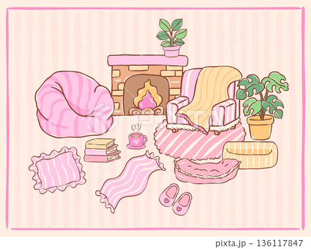 cute Cozy Home hand drawn pastl interior elements furniture decor illustration cute Cozy Home hand drawn pastl interior elements furniture decor illustration 136117847