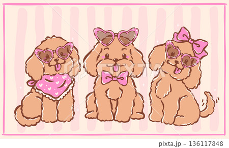Derpy Brown cavoodle puppies with Pink Bow and Heart Sunglasses whimsical hand drawn Derpy Brown cavoodle puppies with Pink Bow and Heart Sunglasses whimsical hand drawn 136117848