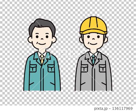 中小企業の社長・経営者、ヘルメットをかぶった現場監督の上半身ベクターイラスト素材セット 136117969