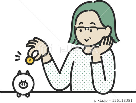 コツコツと貯金をする40代女性のイラスト 136118381