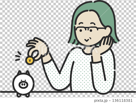 Illustration of a woman in her 40s saving money steadily Illustration of a woman in her 40s saving money steadily 136118381
