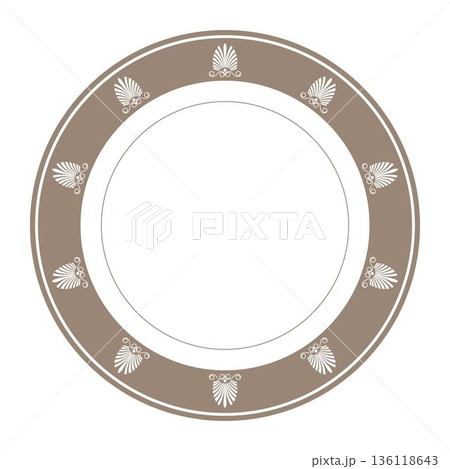 European porcelain plate. Vintage elegant ornamental round border. Border Ancient Greece, Roman Empire pattern. For circle ceramic, textile, porcelain, plate, embroidery, engraving 136118643