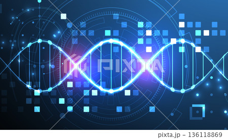 Scientific and technological background. Image of dna molecule with technological elements. Scientific and technological background. Image of dna molecule with technological elements. 136118869