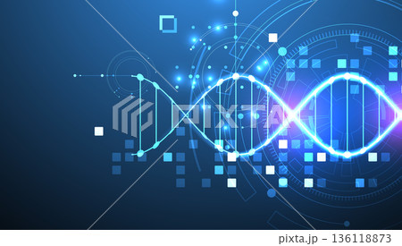 Scientific and technological background. Image of dna molecule with technological elements. Scientific and technological background. Image of dna molecule with technological elements. 136118873