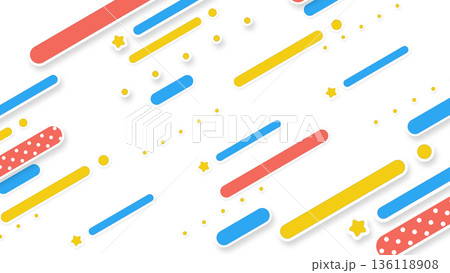 ゆっくりと流れる線と星のイラスト　白背景　カラフルバージョン 136118908