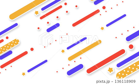 ゆっくりと流れる線と星のイラスト　白背景　カラフルバージョン 136118909