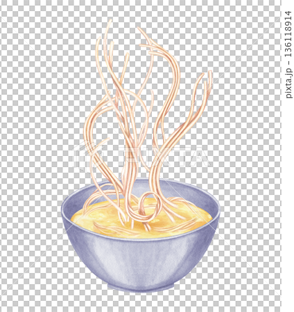 Flying boiled noodle in soy broth watercolor illustration on isolated background. Wheat noodles or spaghetti in classic soup Healthy vegetarian ramen in bowl for menu, poster, banner and food blog. Flying boiled noodle in soy broth watercolor illustration on isolated background. Wheat noodles or spaghetti in classic soup Healthy vegetarian ramen in bowl for menu, poster, banner and food blog. 136118914