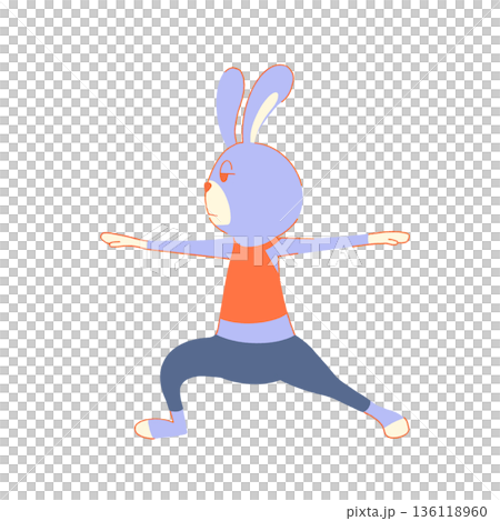 ヨガをしてエクササイズしているうさぎ 136118960