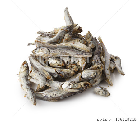 Nutritious Dried Fish Used as a Tasty and Healthy Food Option for Cats isolated on a white background Nutritious Dried Fish Used as a Tasty and Healthy Food Option for Cats isolated on a white background 136119219