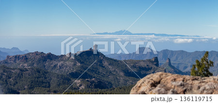 Majestic Roque Nublo mountains under sea of clouds 136119715