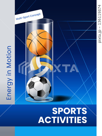 Modern Multi-Sport Activities Poster - Basketball Soccer Volleyball Flyer Design Modern Multi-Sport Activities Poster - Basketball Soccer Volleyball Flyer Design 136119874