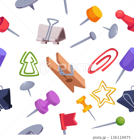 Office supplies. seamless pattern with pins and points for sticky paper 136119975