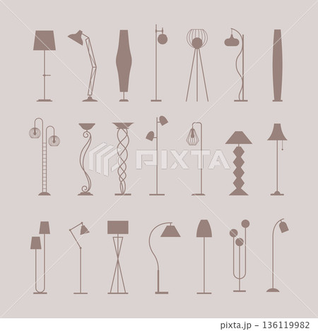 Lamp silhouettes. modern floor lamps collection. vector template set 136119982